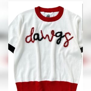 NWT QUEEN OF SPARKLES WHITE, BLACK/RED DAWGS SWEATER SZ LARGE